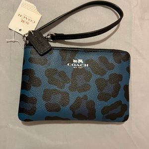 Blue Coach Cheetah Print Wristlet